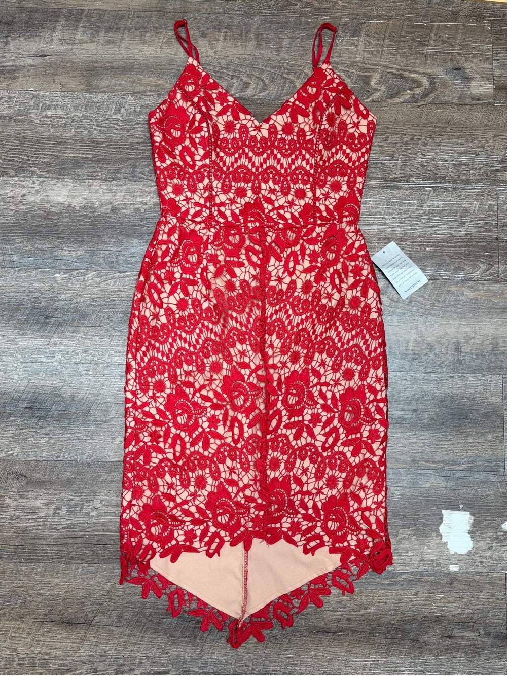 Adelyn Rae Red Lace Mini Dress with Nude Lining
